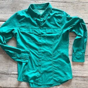 Teal Button-Up Real Legends saltwater performance fishing/sun shirt